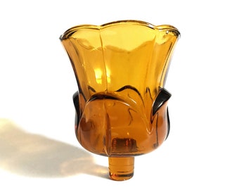 3-1/2" Tall Amber Tulip Shaped Glass Peg Votive Holder - Nick on the Rim