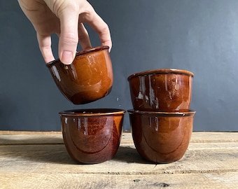 Set of Four Vintage Brown Glaze Ceramic Custard Bowls/Custard Cup