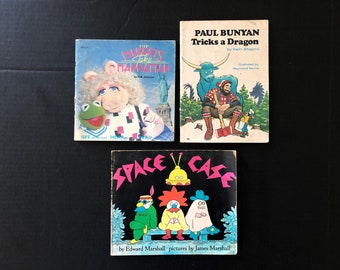 80s illustrated books Vintage 1970s/1980s Paperback Children's Books: The Muppets Take Manhattan/Paul Bunyan Tricks a Dragon/Space Case