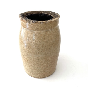 Antique Primitive 6-5/8&quot; Tall Beige Salt Glazed Stoneware Crock Pickle Jar