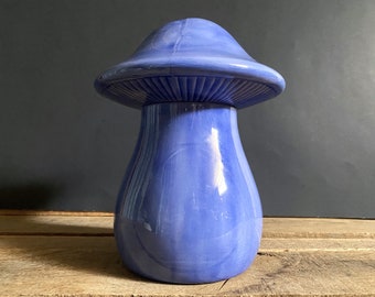 6-1/2" Vintage Handmade Periwinkle Ceramic Glaze 2 Piece Mushroom Figurine Sculpture Signed