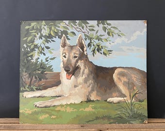 Vintage 20 x 16 po., sans cadre, peinture par numéros des années 1960, tableau « berger »