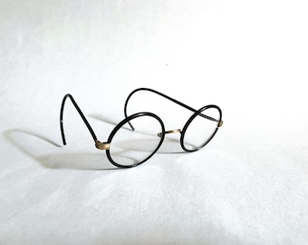 Vintage Black Plastic Metal Round Rim Men's Women's Spectacles