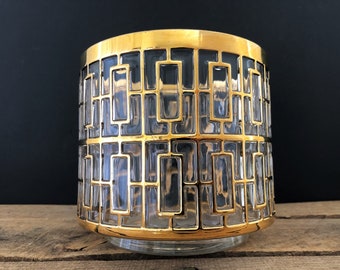 Shoji Gold Trellis 22K Gold Hospitality Bowl by Ohio Imperial Glass/Golden Shoji Geometric Regency Ice Bucket