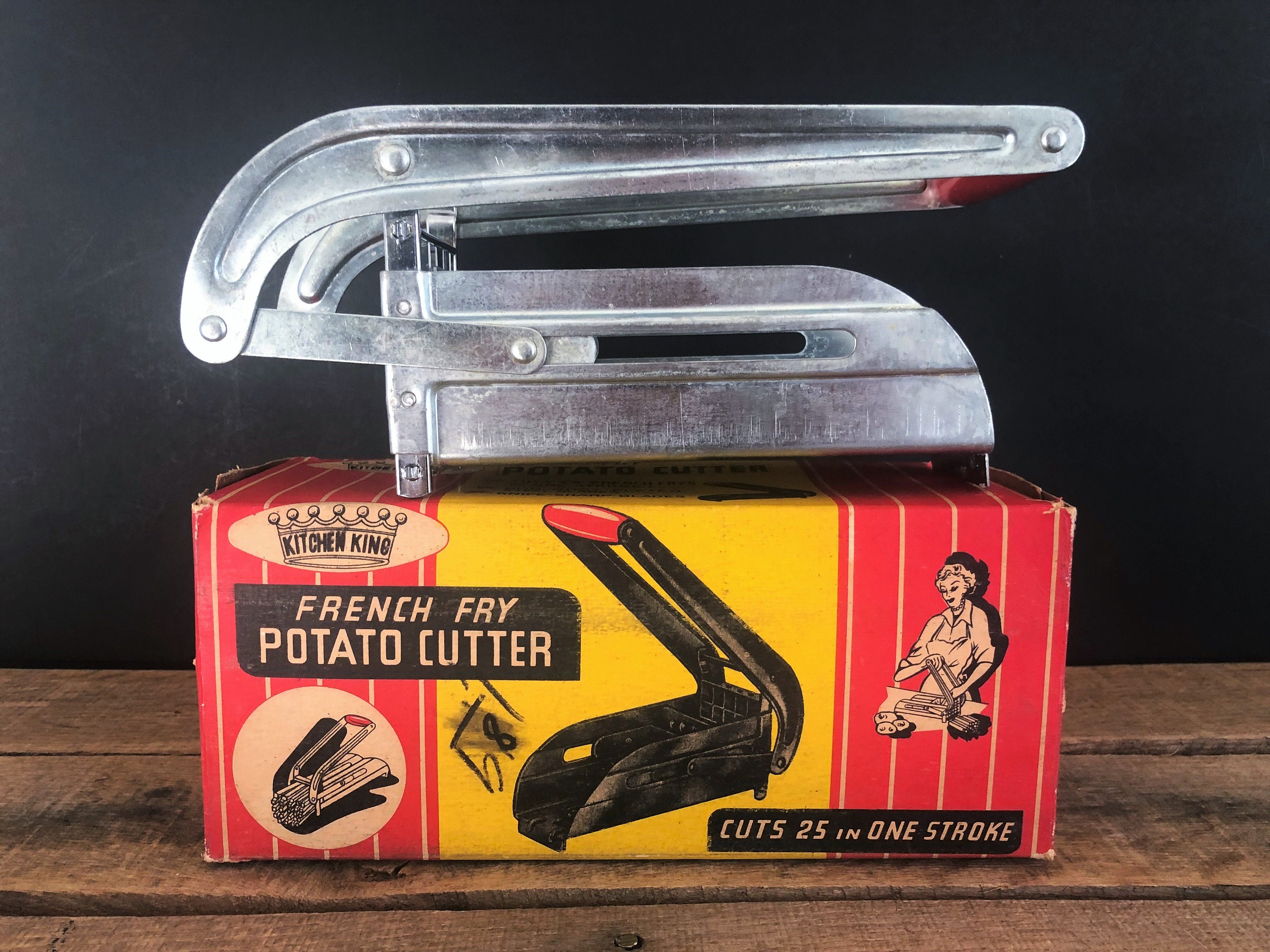 Vintage EKCO Miracle Cutter Heavily Block Tinned French Fry Potato Cutter  with additional Blade - V1301