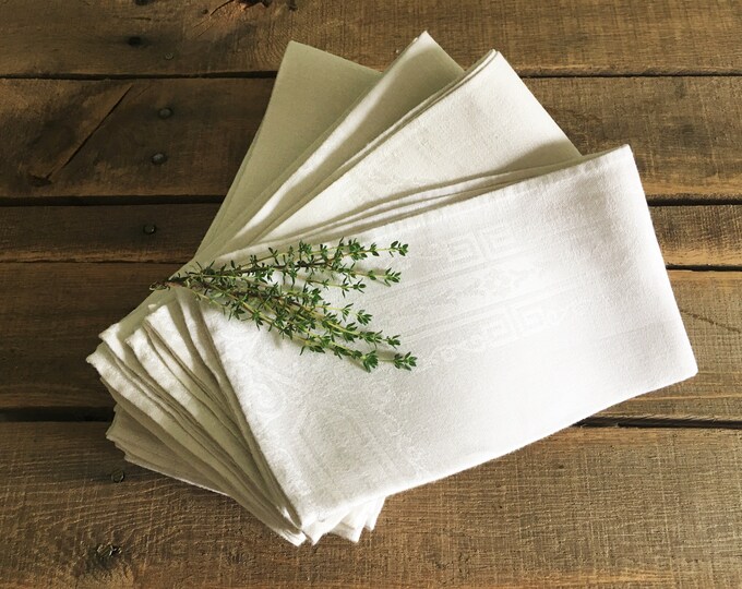 12 White Cloth Napkins With Greek Key Design Etsy