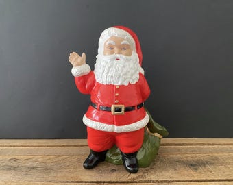 10" Handmade 1970s/1980s Ceramic Standing Waving Santa Planter Candy Bowl Figurine Duncan Ceramics