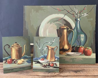 Ensemble de 3 peintures vintage sans cadre « Nature morte d'automne »