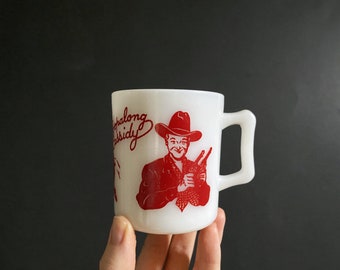 3" Vintage Hazel Atlas Red & White Milk Glass Hopalong Cassidy Coffee Mug