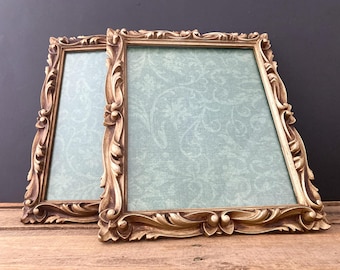 Pair of Vintage Ornate Carved Faux Wood Plastic 8x10 Picture Frames Made in USA 1972