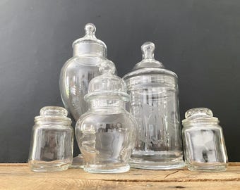 Pots de bonbons vintage en verre transparent CHOICE/pots Q-Tip/pots boules en coton/pot d'apothicaire cloche en verre cloche/pots d'apothicaire/pots de vanité en verre