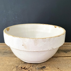 5&quot; Tall Antique White Stoneware Crock Bowl 10-3/8&quot; Dia. Farmhouse Crock Bowl/Vintage Crock/Cottage Kitchen Bowl/Primitive Kitchen Bowl