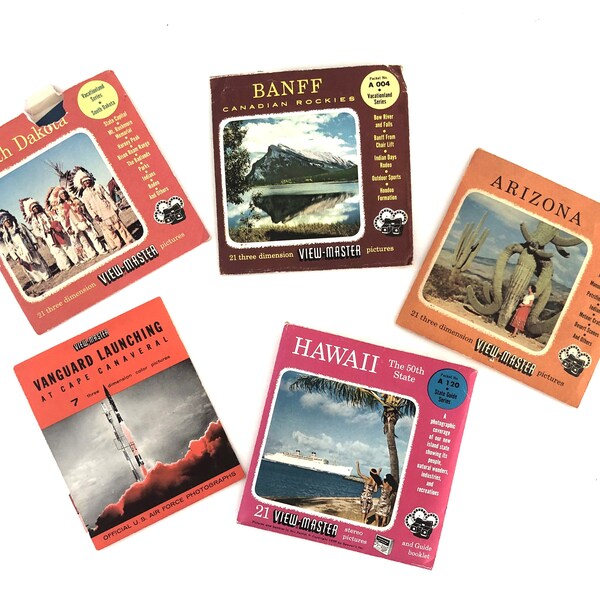 Sold Separately Vintage View Master Reels/Vanguard Launching at Cape Canaveral/1950s Hawaii/Arizona/Banff Canadian Rockies/South Dakota