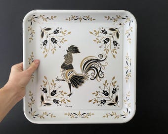 Plateau en métal vintage floral CHOICE - Rayures et rouille