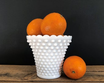 5-1/2" Tall Fenton Scalloped Hobnail Milk Glass Vase/Hobnail Milk Glass Planter by Fenton/Fenton Hobnail Milk Glass Jardiniere