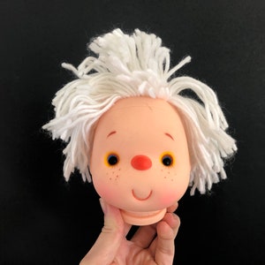 Vintage Plastic Doll Head with White Yarn Hair - Hong Kong