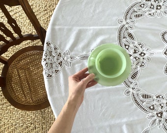 Vintage White Embroidered Floral Cutwork Cotton Tablecloth