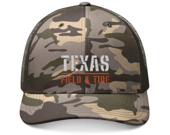 Texas Field & Tide Stencil Embroidered Camo Trucker Hat