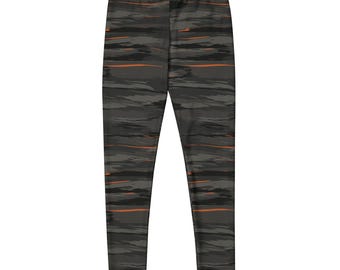 Black Camo Leggings for Women, Blackout Tiger Stripe Camouflage Yoga Pants, Texas Hunting Camo Workout Leggings