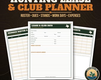 Hunting Lease & Club Planner Printable, Deer Lease Organizer PDF, Member Dues Tracker, Stand Rotation, Hunting Camp Binder, Letter and A4