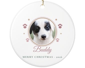 Pet Photo Christmas Ornament 2026, Custom Dog Ornament with Name, Personalized Cat Ornament, Ceramic Pet Keepsake, Gift for Pet Lover