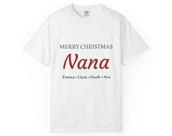 Kerstshirt voor oma met namen van kleinkinderen, gepersonaliseerd kerstshirt voor oma, T-shirt op maat voor oma, kerstcadeau voor oma