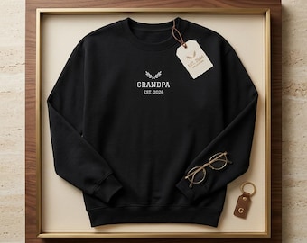 Geborduurd sweatshirt voor opa, gepersonaliseerd cadeau voor de aankondiging van de geboorte van de baby, op maat gemaakt sweatshirt voor de nieuwe opa, comfortabele unisex winterkleding met ronde hals