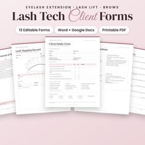 Lash Tech Forms Bundle, Editable Lash Consent Form, Eyelash Extension Intake, Lash Map, Aftercare Card, Lash Lift Consent, Salon Forms