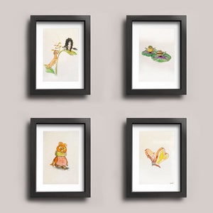 Alice in Wonderland Tulgey Wood (Set of 4), 5&quot;x7&quot; Watercolor Prints, Disney Nursery Decor, Vintage Disney