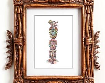 Verzauberter Tiki Raum Druck | Polynesische Göttin Maui | Digitaler Download Kunst | Aquarell/Tusche | 10x10, 5x7, 8x10 | Disney | Tiki Dekor