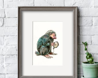 Cute Wizarding Creature, Watercolor Print, 5"x7" (with Matting Options) or 8"x10"
