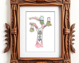 Verzauberter Tiki Raum Druck | Polynesischer Gott Tangaroa | Digitaler Download Kunst | Aquarell/Tusche | 10x10, 5x7, 8x10 | Disney | Tiki Dekor