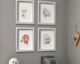 Instant Download, Baby Winged Creatures the Magical Wizarding World: Set of 4–5"x7", Digital Prints, Phoenix, Thestral, Hippogriff, Owl