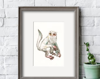 Cute Wizarding Creature, Watercolor Print, 5"x7" (with Matting Options) or 8"x10"