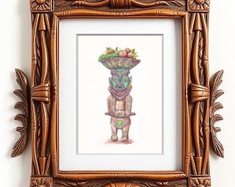 Rongo Tiki from Disneyland's The Enchanted Tiki Room, Hi Res, 5"x7" (with Matting Options) or 8"x10" Watercolor Print,  Adventureland