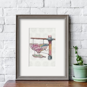 Jungle Cruise Paddle/Whale Tail Wooden Signage, Hi Res, 5"x7" (with Matting Options) or 8"x10", Watercolor Print, Disneyland, Adventureland