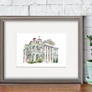 Disneyland's Haunted Mansion, High-quality Ink & Watercolor Print, 5"x7" (with Matting Options) or 8"x10"