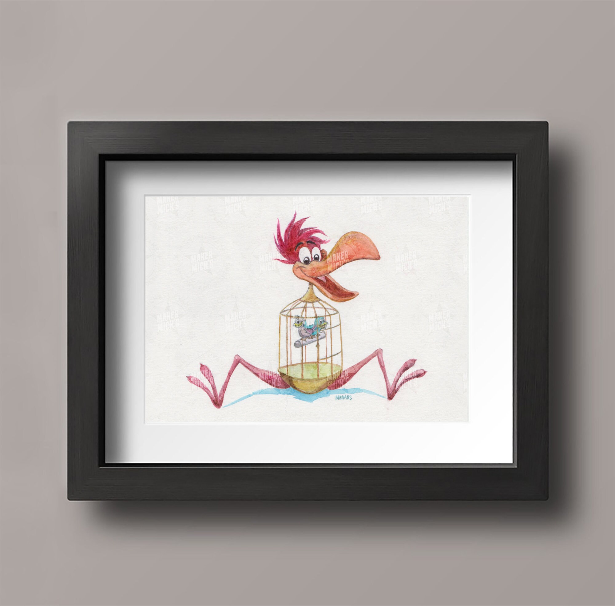Alice in Wonderland Birdcage Bird Hi-res, Watercolor Print, 5