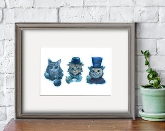 Hitchhiking Ghost Kitties, Procreate Painting Print, 5"x7" (with Matting Options) or 8"x10", Haunted Mansion Decor, Disneyland Art