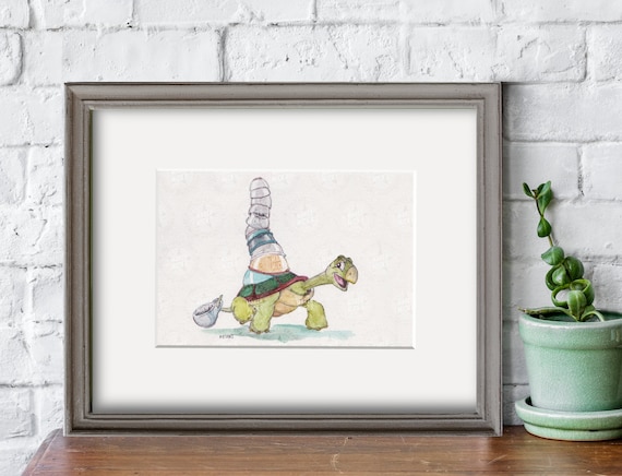 Snow White Turtle with Dishes, 5"x7" (with Matting Options) or 8"x10", Watercolor Print, Snow White Art, Disney Decor