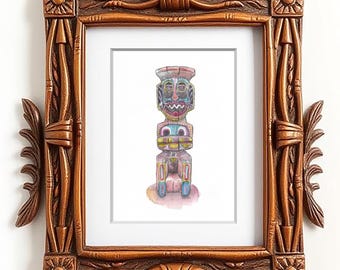 Verzauberter Tiki Raum Druck | Polynesischer Gott, Koro | Digitaler Download Kunst | Aquarell/Tusche | 10x10, 5x7, 8x10 | Disneyland | Tiki Dekor