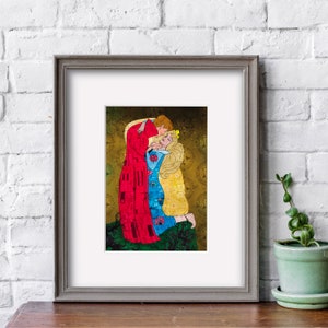Sleeping Beauty Mashup with Gustav Klimt&#39;s The Kiss, Hi Res, 5&quot;x7&quot;(with Matting Options) or 8&quot;x10&quot; Digital Painting Print, Art Nouveau