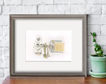 Disneyland Yeti Abominable Snowman Popcorn Turner, Hi Res Watercolor Print 5"x7" (with Matting Options) 8"x10" Disneyland Decor