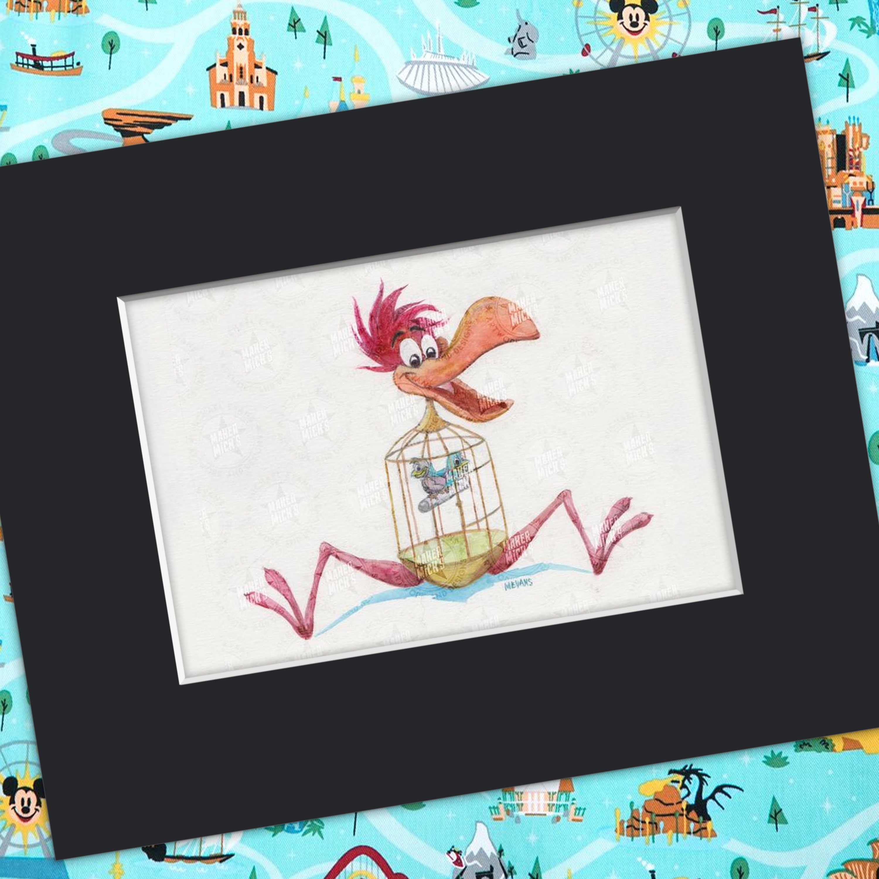 Alice in Wonderland Birdcage Bird Hi-res, Watercolor Print, 5