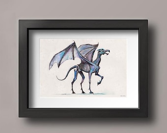Winged Thestral, Full Body, 5"x7" (with Matting Options) or 8"x10", Hi-Res Watercolor Print Harry Potter