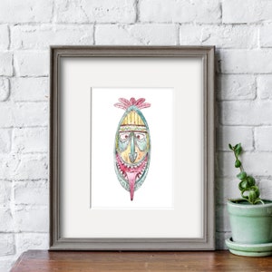 Instant Download, Enchanted Tiki Room, Smiling Tiki Eyes Opened, Hi Res, 5&quot;x7&quot;, Watercolor Print, Disneyland Décor, Adventureland Art