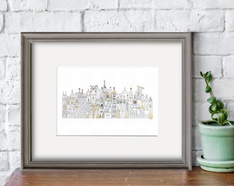 It's a Small World Facade, 4"x6", 5"x7" & 8"x20, Hi Res Aquarell Prints, Disneyland Dekor"