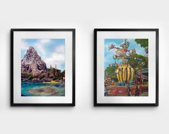 Download istantaneo, set di 2 set di pittura a olio Cervino e Astro Oribiter di Disneyland, arte per ufficio Astro Orbiter, arredamento della camera da letto