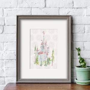 Impresión en acuarela del Castillo de la Bella y la Bestia, 13 x 18 cm (con opciones de paspartú) o 20 x 25 cm (alta resolución), decoración de Disneyland, dormitorio de princesas.