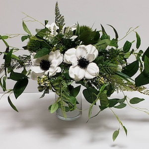 White Anemone Bridal Bouquet made with Ferns and Ivy, Spring Garden Style Bouquet, Greenery Bouquet, Summer Bouquet, Nautical Wedding, Beach image 1